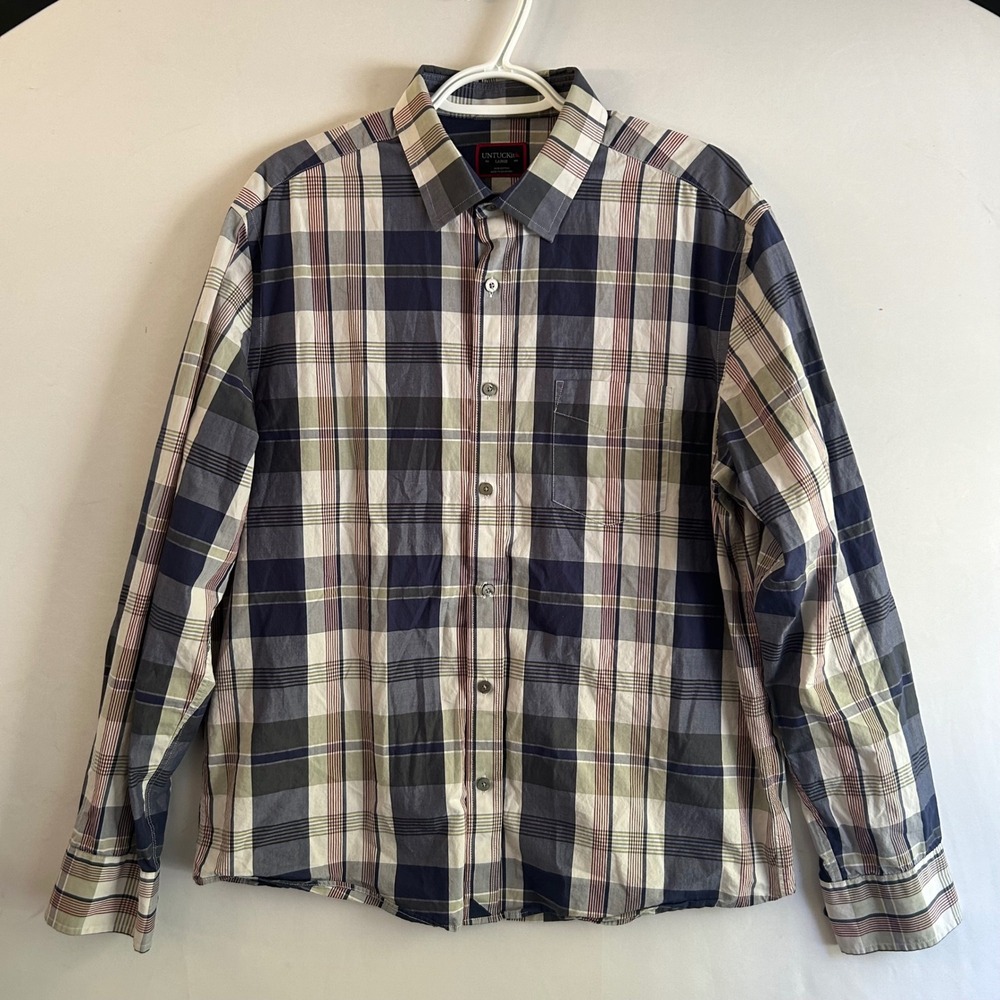 UNTUCKit Men's Large Plaid Long Sleeve Button Up Shirt Casual Classic Fit Preppy